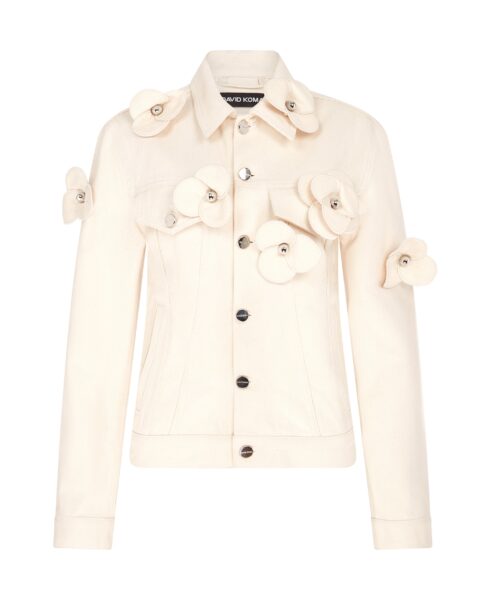 David Koma 3D Flower Denim Jacket In Ecru