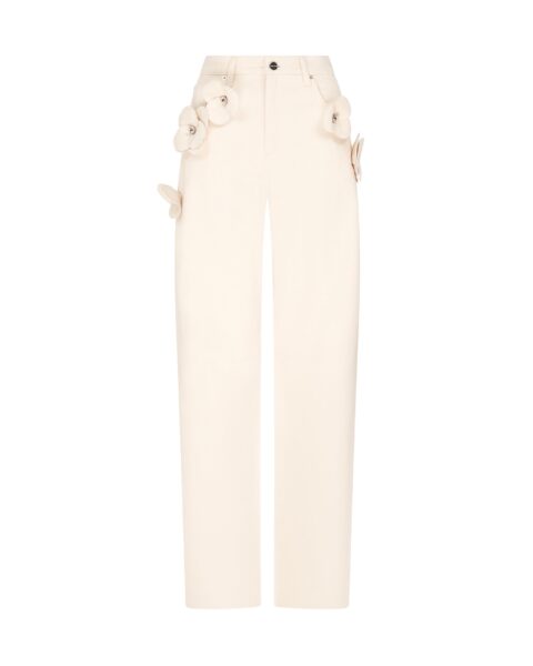 David Koma 3D Flower Jeans In Ecru