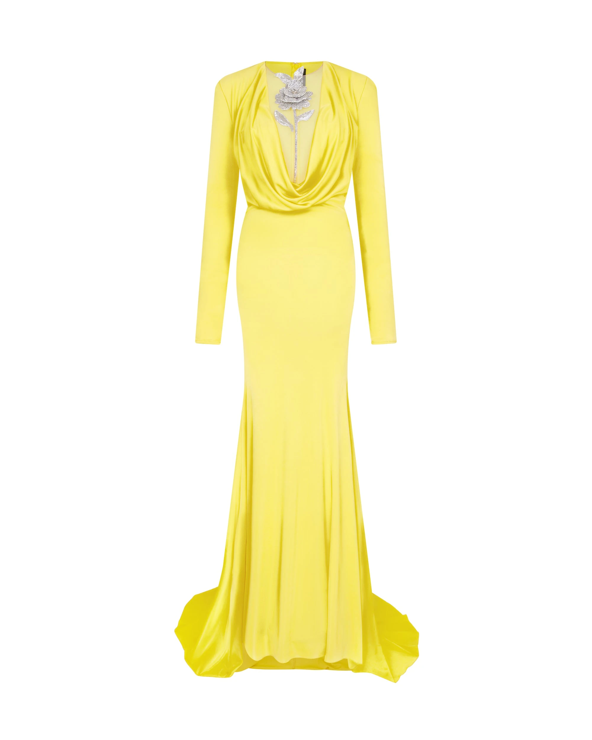 David Koma Crystal Rose Detail Gown In Yellow David Koma Crystal Rose Detail Gown In Yellow