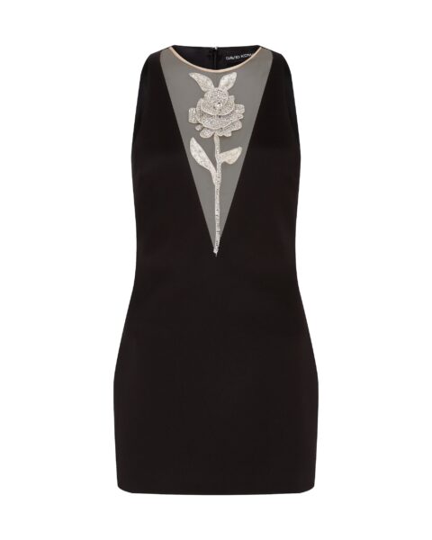 David Koma Crystal Rose Satin Mini Dress