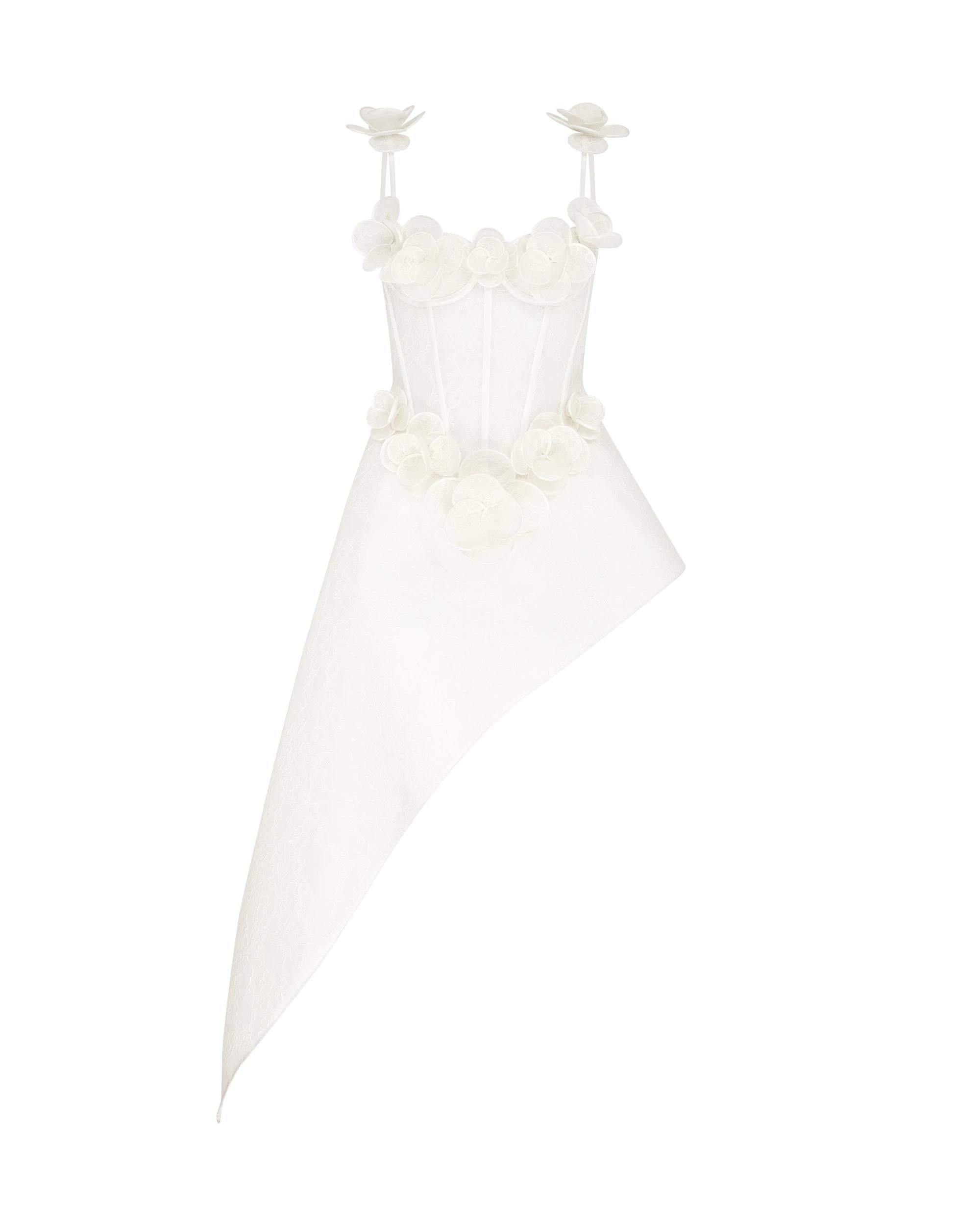David Koma Lace Flower Corset Asymmetric Midi Dress David Koma Lace Flower Corset Asymmetric Midi Dress