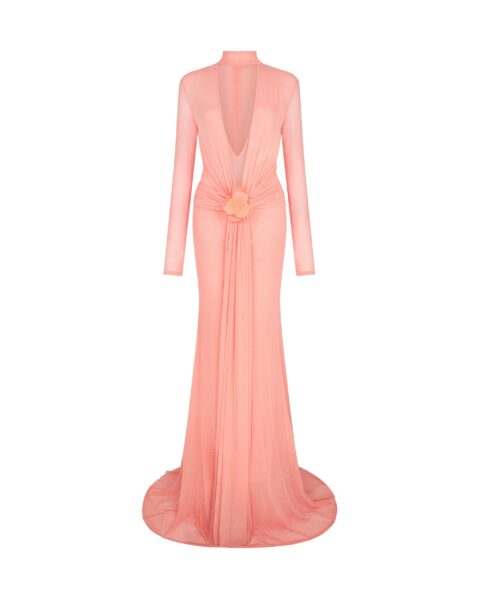 David Koma Lace Flower Plunge Gown In Peach