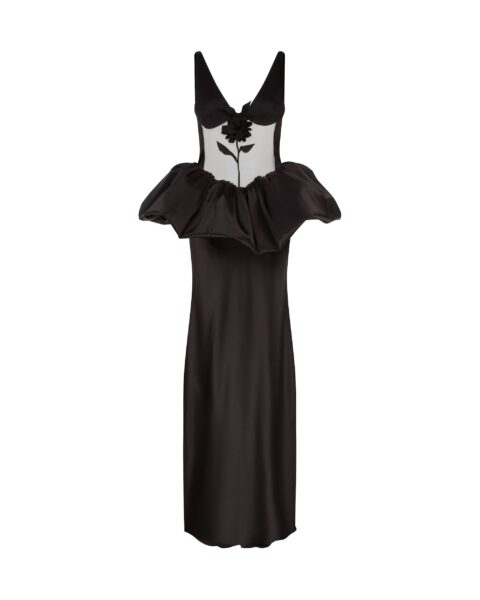 David Koma Lace Rose And Puff Skirt Detail Gown