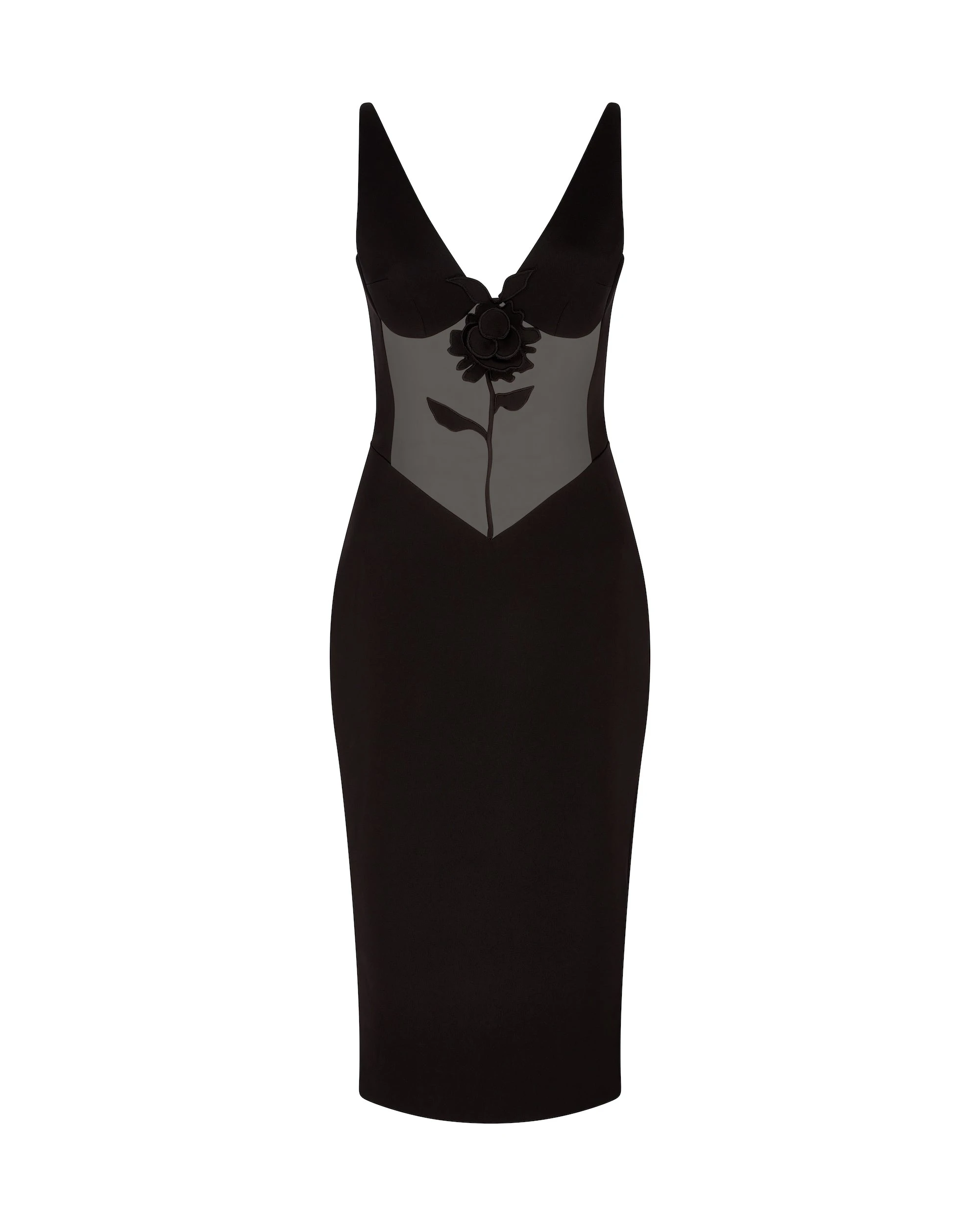 David Koma Lace Rose And Tulle Insert Midi Dress David Koma Lace Rose And Tulle Insert Midi Dress