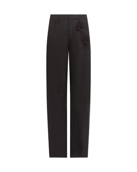 David Koma Lace Rose Embroidered Trousers In Black