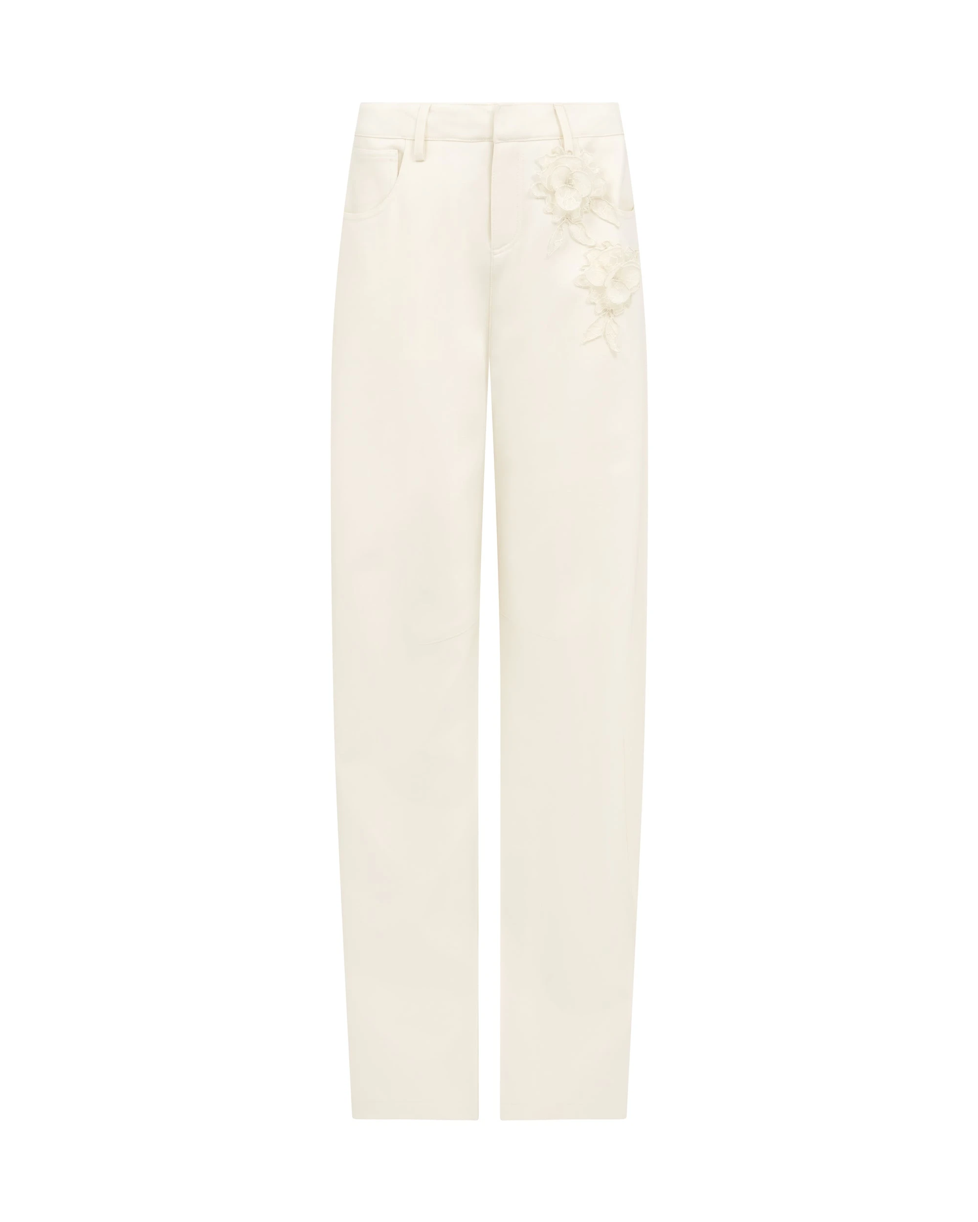 David Koma Lace Rose Embroidered Trousers In White David Koma Lace Rose Embroidered Trousers In White