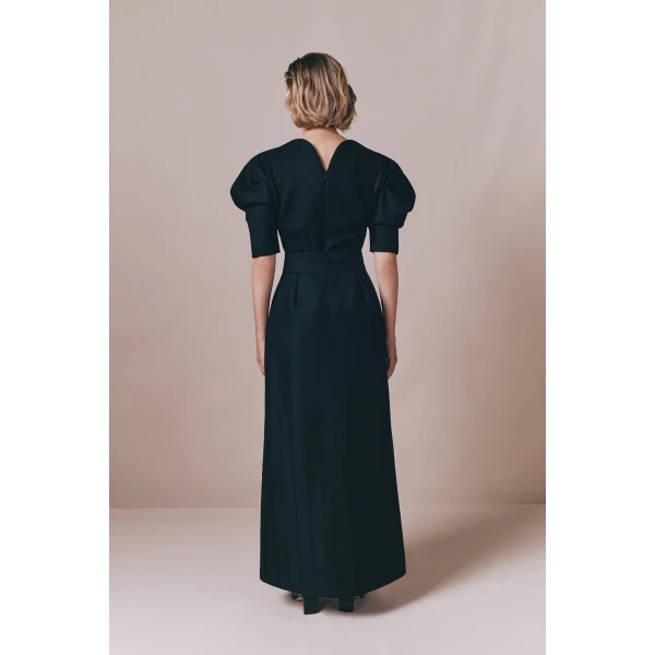 Destree Black virgin wool sculptural top with puffed sleeves - Destree - Graphic Parisian Fashion - Shop at Luxury Shoes 