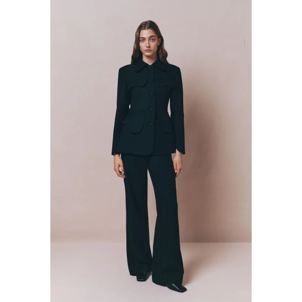 Destree Black wool wide-leg trousers - Destree - Graphic Parisian Fashion - Shop at Luxury Shoes 