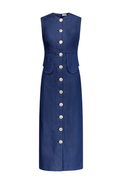 Destree Blue denim sleeveless midi dress - Destree - Graphic Parisian Fashion - Shop at Luxury Shoes 