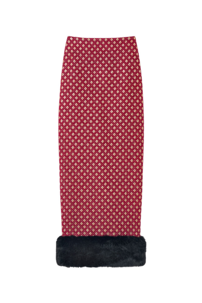 Destree Burgundy & gold jacquard skirt with faux fur trim - Destree - Graphic Parisian Fashion - Shop at Luxury Shoes 