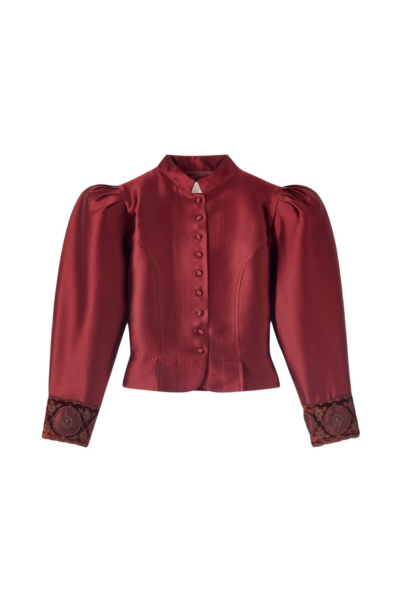 Destree Burgundy satin puff sleeves jacket with embroidered details - Destree - Graphic Parisian Fashion - Shop at Luxury Shoes 