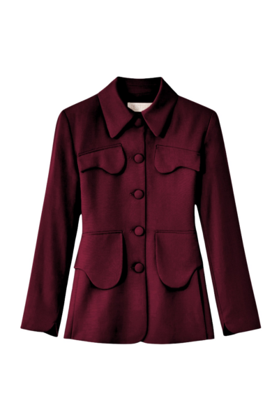Destree Burgundy velvet utility button-front jacket - Destree - Graphic Parisian Fashion - Shop at Luxury Shoes 