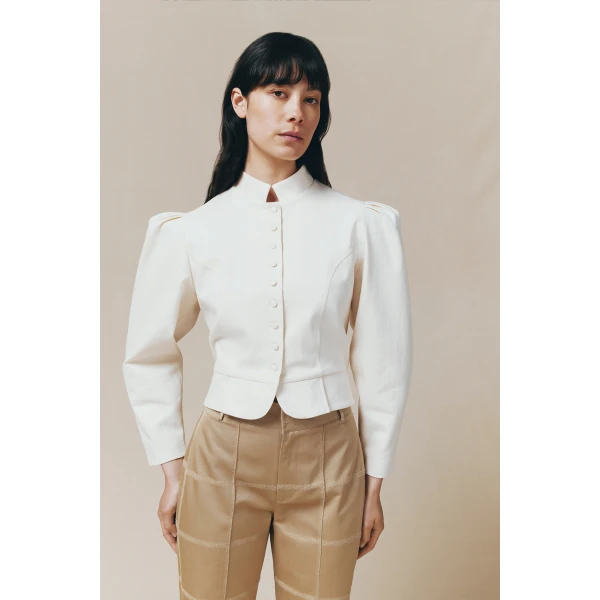 Destree Denim ecru puff sleeve jacket - Destree - Graphic Parisian Fashion - Shop at Luxury Shoes 