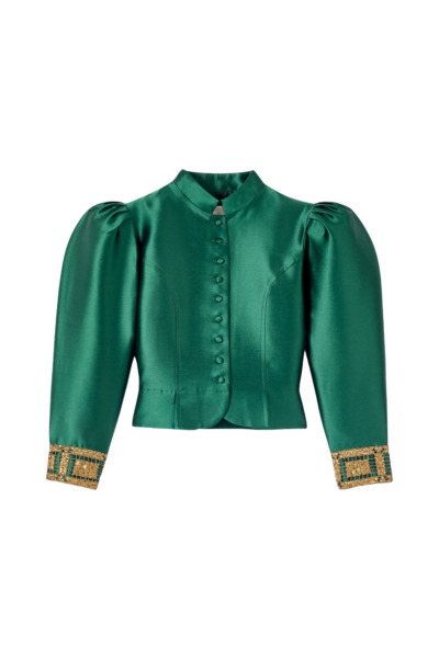 Destree Forest satin puff sleeves jacket with embroidered details - Destree - Graphic Parisian Fashion - Shop at Luxury Shoes 