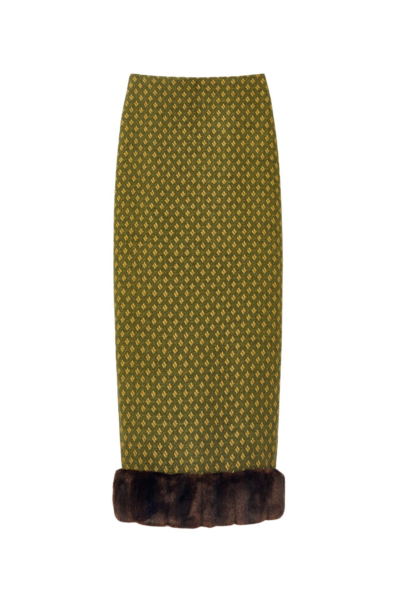 Destree Green jacquard skirt with faux fur trim - Destree - Graphic Parisian Fashion - Shop at Luxury Shoes 