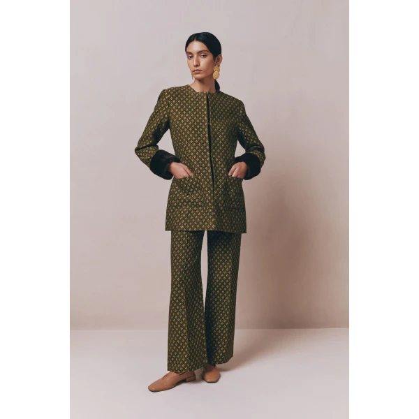 Destree Green jacquard straight pants - Destree - Graphic Parisian Fashion - Shop at Luxury Shoes 