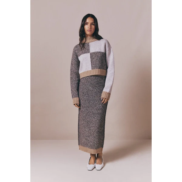 Destree Patchwork cropped sweater in merino wool blend - Destree - Graphic Parisian Fashion - Shop at Luxury Shoes 