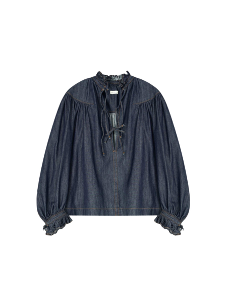 Dries Van Noten Ruffled Denim Shirt - Dries Van Noten Tops - Belgian Fashion Design - Shop at Luxury Shoes 