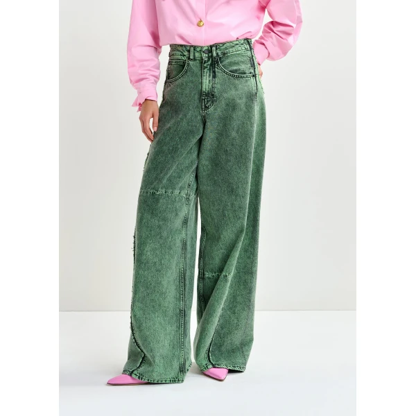 Essentiel Antwerp Green overdye wide-leg contrast panel jeans - Essentiel Antwerp Pants - Colorful Belgian Design - Shop at Luxury Shoes 