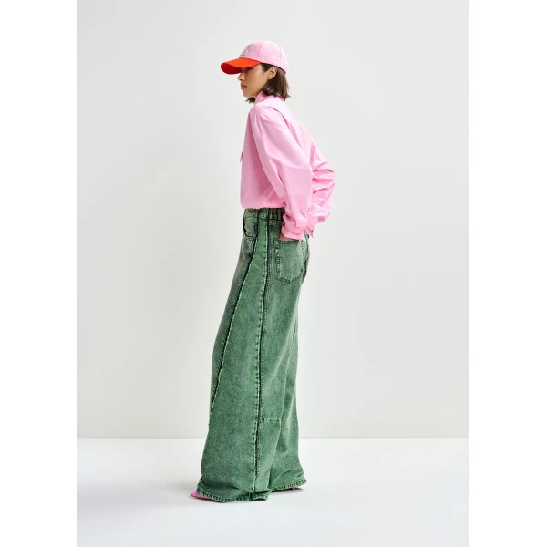 Essentiel Antwerp Green overdye wide-leg contrast panel jeans - Essentiel Antwerp Pants - Colorful Belgian Design - Shop at Luxury Shoes 