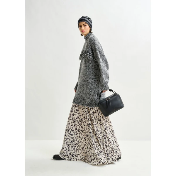 Essentiel Antwerp Grey and black wool-blend sweater with fringe details - Essentiel Antwerp Knitwear - Colorful Belgian Design - Shop at Luxury Shoes 