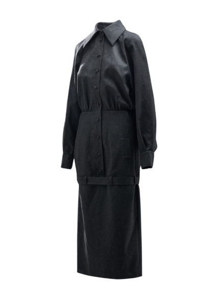 Essentiel Antwerp Grey draped-back tailored dress with belted waist - Essentiel Antwerp Dresses - Colorful Belgian Design - Shop at Luxury Shoes 