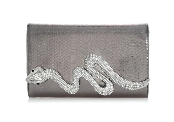 Judith Leiber Serpent Fizzoni Vegan Leather Gunmetal - Judith Leiber Crystal Clutch - Luxury Evening Bag - Shop at Luxury Shoes 