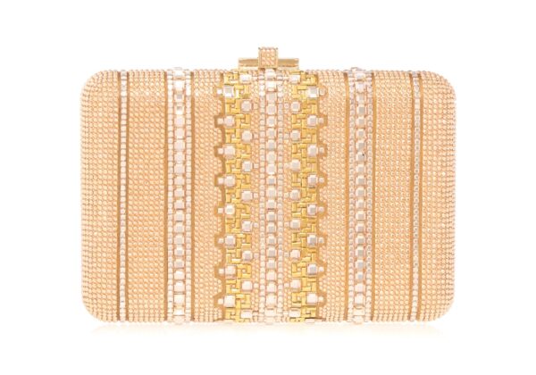 Judith Leiber Slim Slide Crystal Lattice Champagne - Judith Leiber Crystal Clutch - Luxury Evening Bag - Shop at Luxury Shoes 