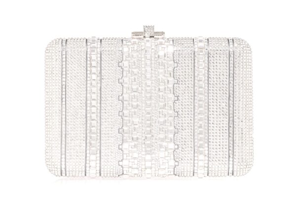 Judith Leiber Slim Slide Crystal Lattice Silver - Judith Leiber Crystal Clutch - Luxury Evening Bag - Shop at Luxury Shoes 