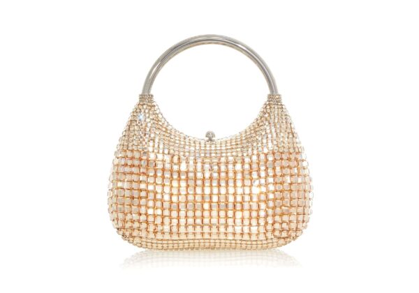 Judith Leiber Top Handle Squares Champagne - Judith Leiber Crystal Clutch - Luxury Evening Bag - Shop at Luxury Shoes 