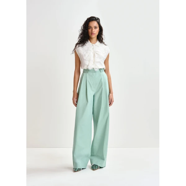 Essentiel Antwerp Light blue cotton wide-leg pants - Essentiel Antwerp Pants - Colorful Belgian Design - Shop at Luxury Shoes 
