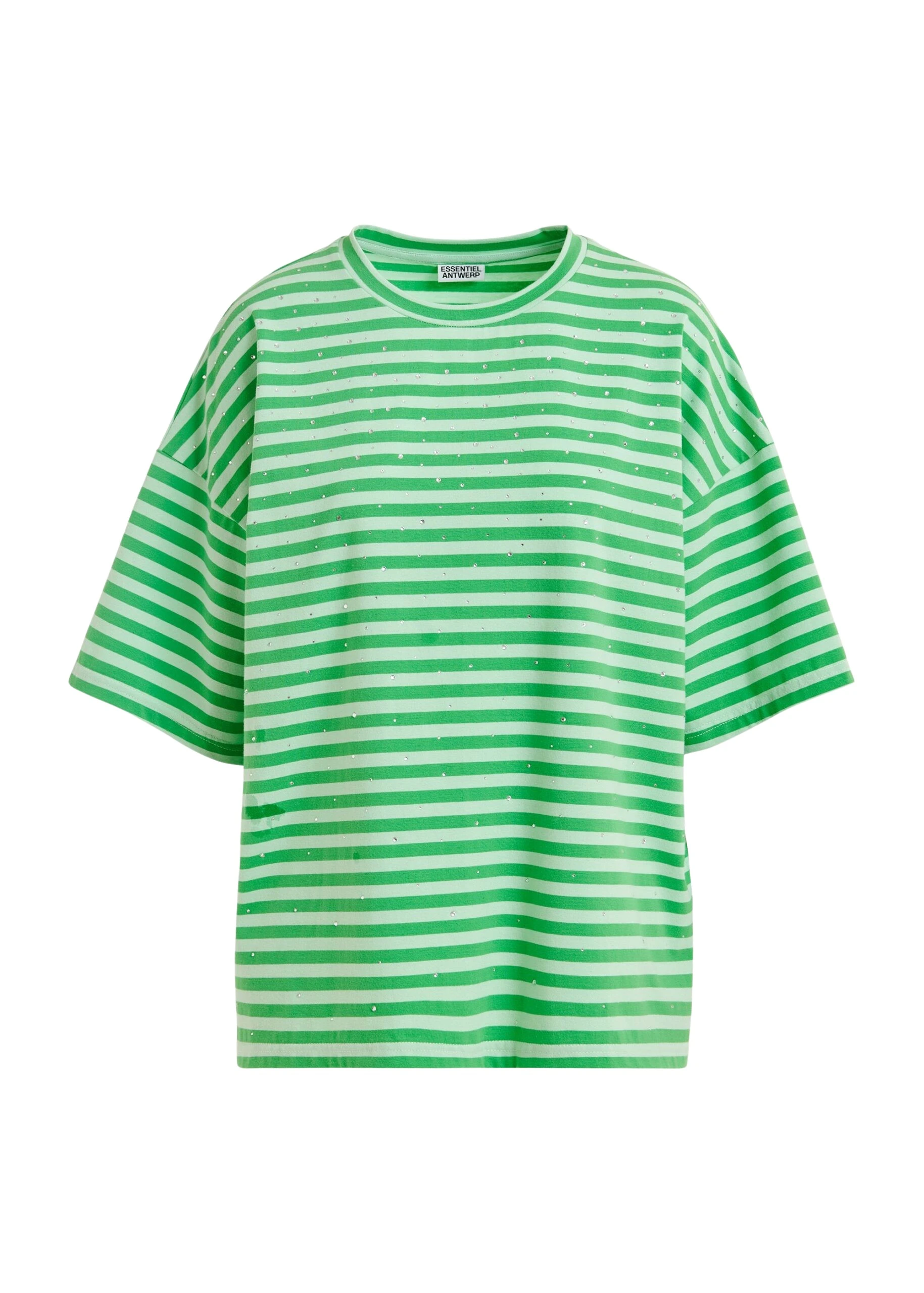 Light-green-and-green-striped-rhinestone-embellished-oversized-cotton-T-shirt-Essentiel-Antwerp-Shirts-scaled67138_nobg Essentiel Antwerp Light green and green striped rhinestone-embellished oversized cotton T-shirt - Essentiel Antwerp Shirts - Colorful Belgian Design - Shop at Luxury Shoes