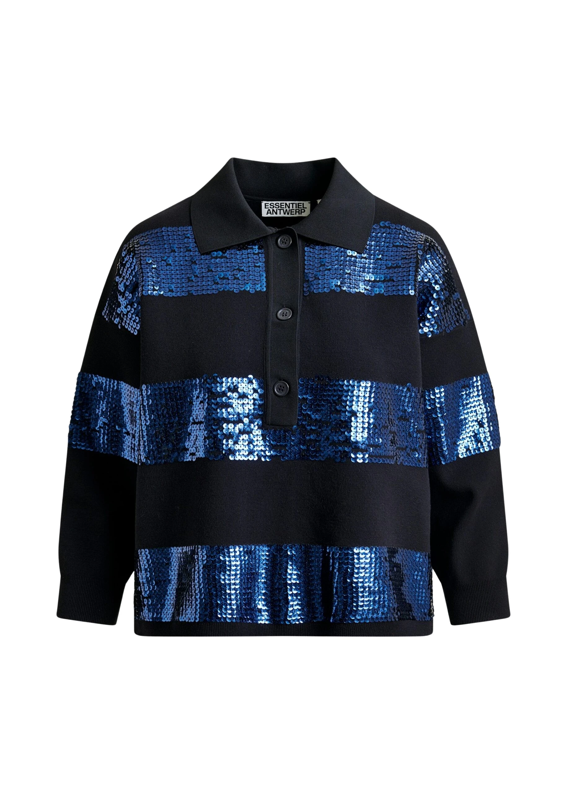 Navy-and-blue-striped-sequin-embellished-polo-Essentiel-Antwerp-Tops-scaled68025_nobg Essentiel Antwerp Navy and blue striped sequin-embellished polo - Essentiel Antwerp Tops - Colorful Belgian Design - Shop at Luxury Shoes