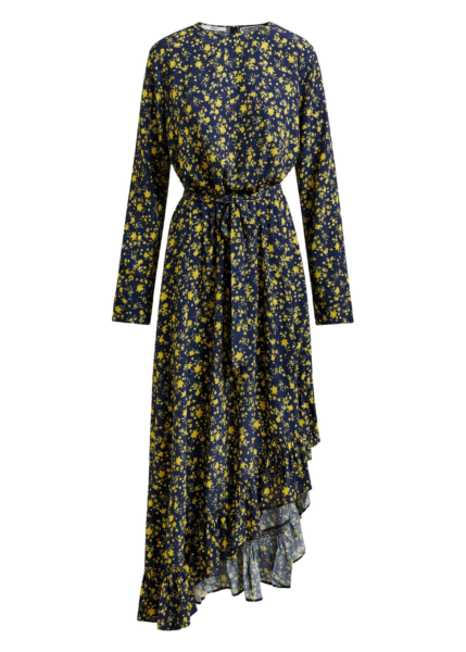 Essentiel Antwerp Navy and yellow asymmetrical floral midi dress - Essentiel Antwerp Dresses - Colorful Belgian Design - Shop at Luxury Shoes 