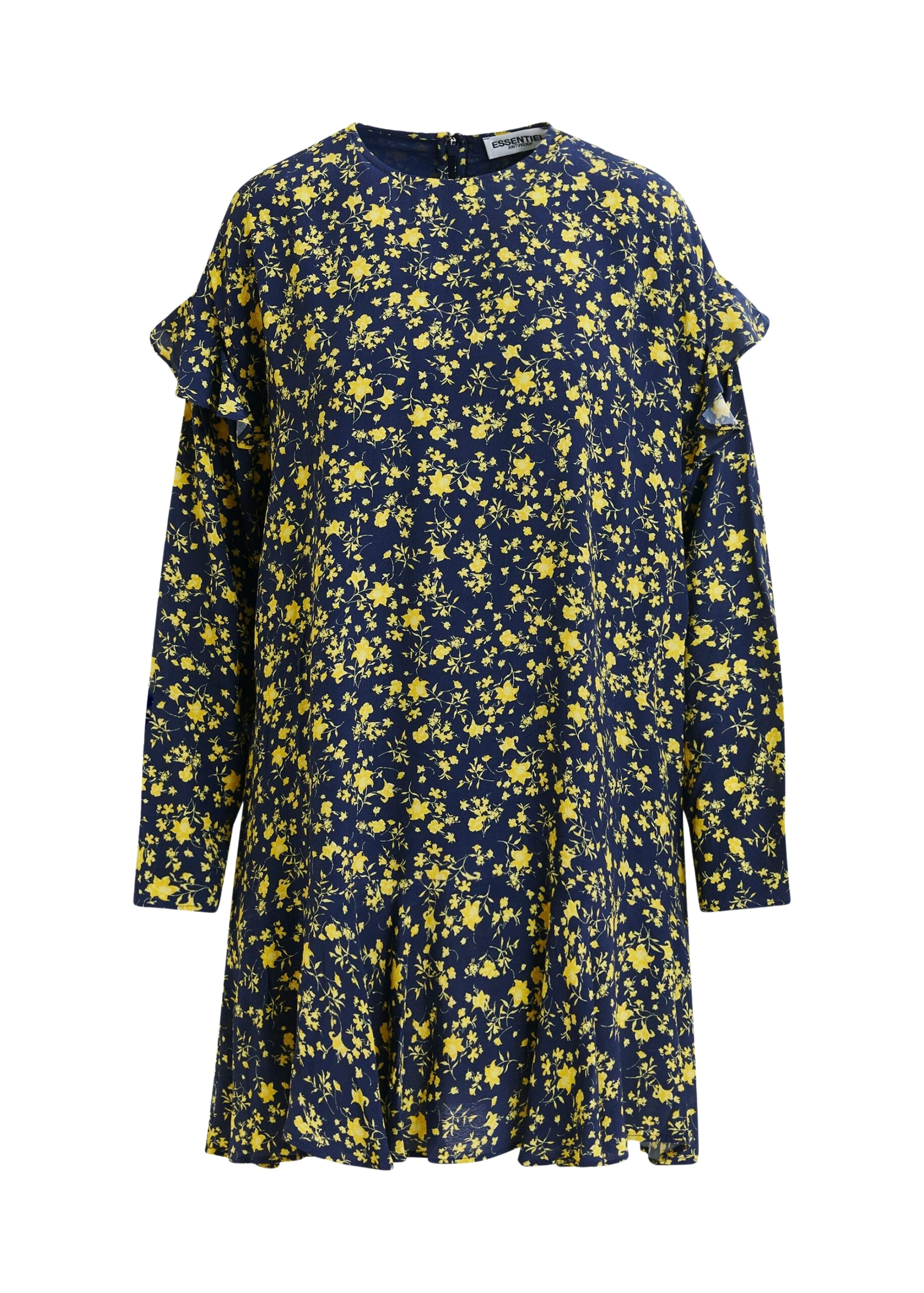 Navy-and-yellow-floral-minidress-with-ruffle-details-Essentiel-Antwerp-Dresses-scaled40798_nobg Essentiel Antwerp Navy and yellow floral minidress with ruffle details - Essentiel Antwerp Dresses - Colorful Belgian Design - Shop at Luxury Shoes