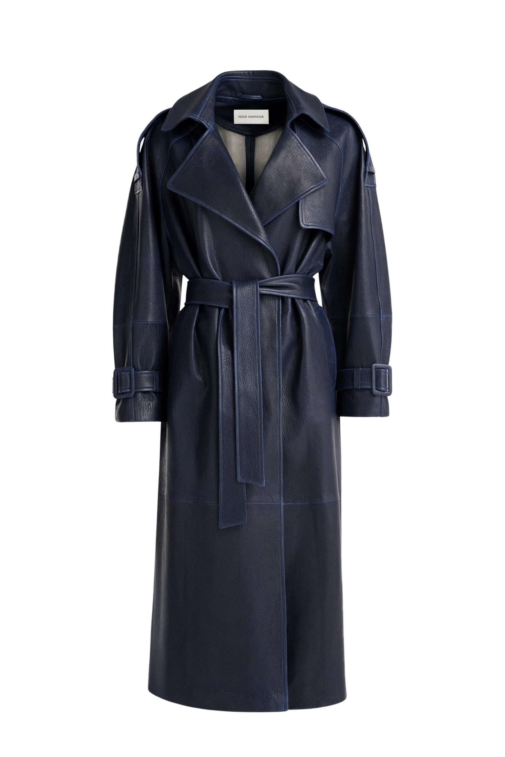 Nour-Hammour-Claudia-Textured-Leather-Trench-scaled93655_nobg Nour Hammour Coats Color | Claudia Textured Leather Trench luxury leather Coats from Luxury Shoes