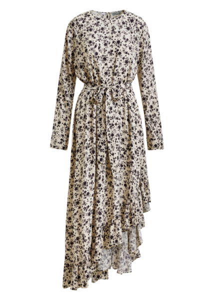 Essentiel Antwerp Off-white and black asymmetrical floral midi dress - Essentiel Antwerp Dresses - Colorful Belgian Design - Shop at Luxury Shoes 