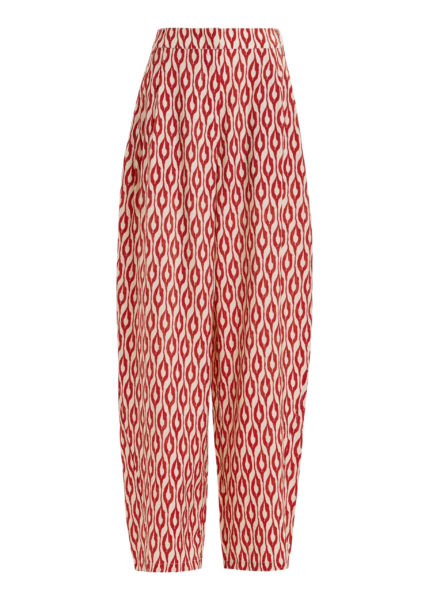 Essentiel Antwerp Orange and beige barrel-leg printed pants - Essentiel Antwerp Pants - Colorful Belgian Design - Shop at Luxury Shoes 
