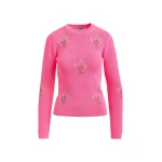 Essentiel Antwerp Pink knitted sweater with floral embroideries - Essentiel Antwerp Knitwear - Colorful Belgian Design - Shop at Luxury Shoes 