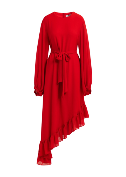 Essentiel Antwerp Red asymmetrical ruffle-hem maxi dress with pussy-bow tie - Essentiel Antwerp Dresses - Colorful Belgian Design - Shop at Luxury Shoes 