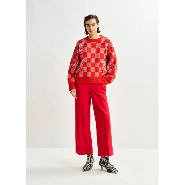 Essentiel Antwerp Red cropped pants with folded cuffs - Essentiel Antwerp Pants - Colorful Belgian Design - Shop at Luxury Shoes 