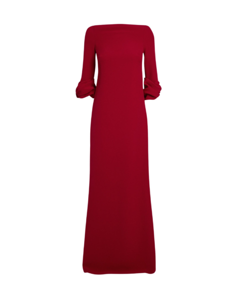 Safiyaa Danica Long Dress in Azalea Red - Safiyaa Dresses - Heavy Crepe Cape Gown - Shop at Luxury Shoes 