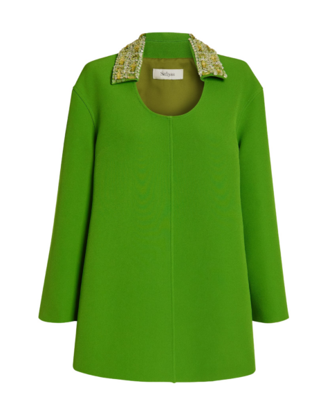 Safiyaa Giovanna Top in Verdant Green with Multi-greens - Safiyaa Tops - Heavy Crepe Cape Gown - Shop at Luxury Shoes 