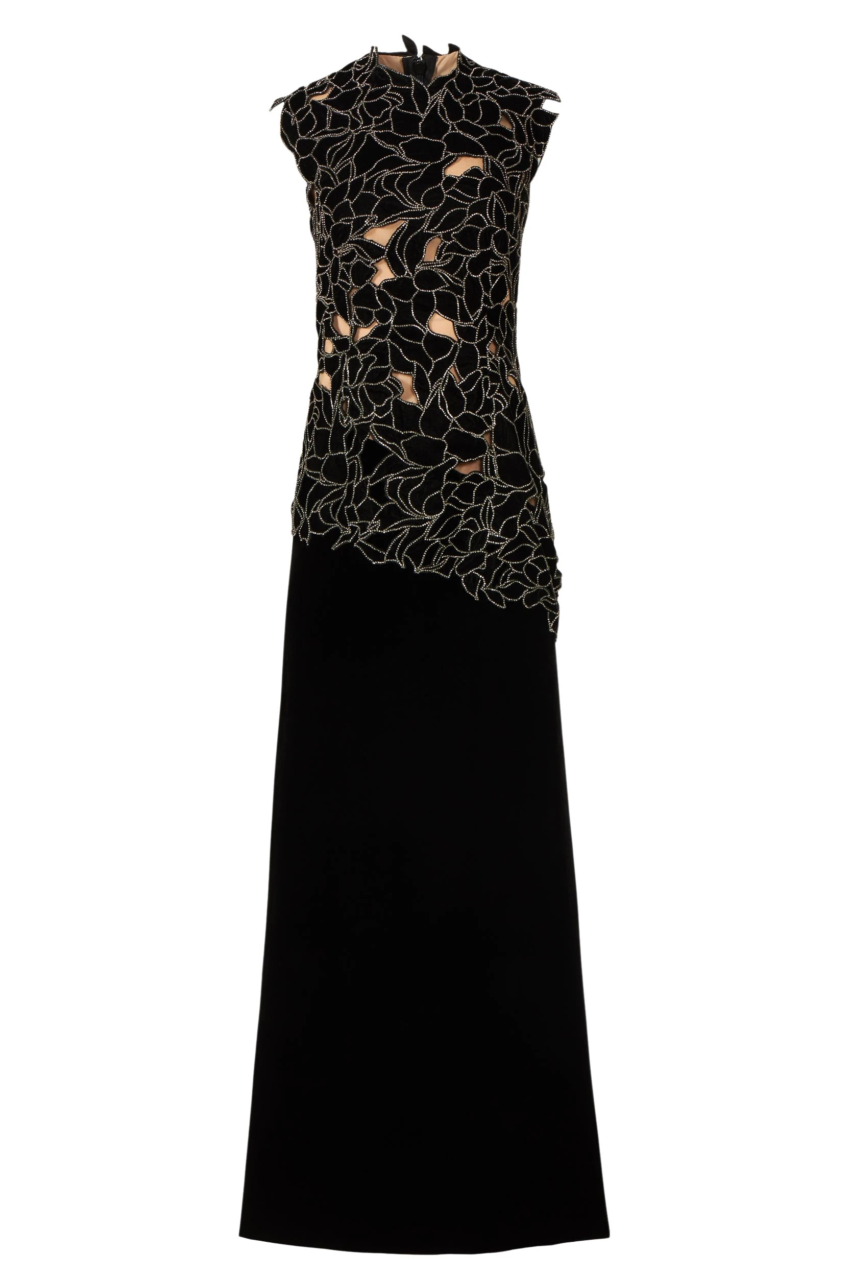 Serisa-Floral-Cut-Lace-Silk-Velvet-Gown-Costarellos-Dresses16397_nobg Costarellos Dresses - Romantic Greek Lace - Shop at Luxury Shoes