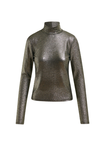 Essentiel Antwerp Silver stretch-jersey turtleneck top - Essentiel Antwerp Tops - Colorful Belgian Design - Shop at Luxury Shoes 