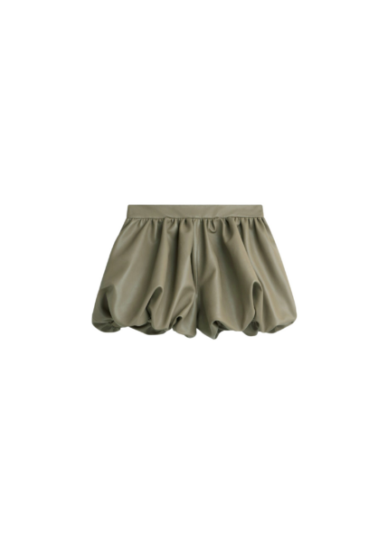The Frankie Shop Alina Faux Leather Bubble Hem Shorts - Sage - Oversized Minimalist Shorts in Green - Shop at Luxury Shoes 