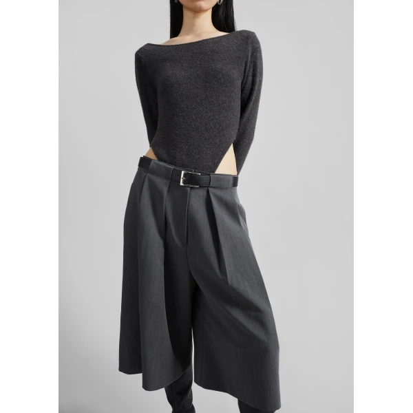 The Frankie Shop Civray Brushed Knit Bodysuit - Charcoal - Oversized Minimalist Knitwear in Grey - Shop at Luxury Shoes 