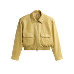 The Frankie Shop Denain Faux Leather Cropped Bomber Jacket - Yellow - Oversized Minimalist Jackets in Yellow - Shop at Luxury Shoes 