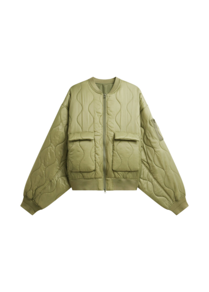 The Frankie Shop Halsey Quilted Bomber Jacket - Moss Green - Oversized Minimalist Jackets in Green - Shop at Luxury Shoes 