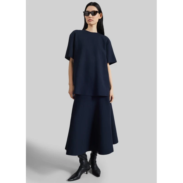 The Frankie Shop July Knit Midi Skirt - Navy - Oversized Minimalist Skirts in Blue - Shop at Luxury Shoes 